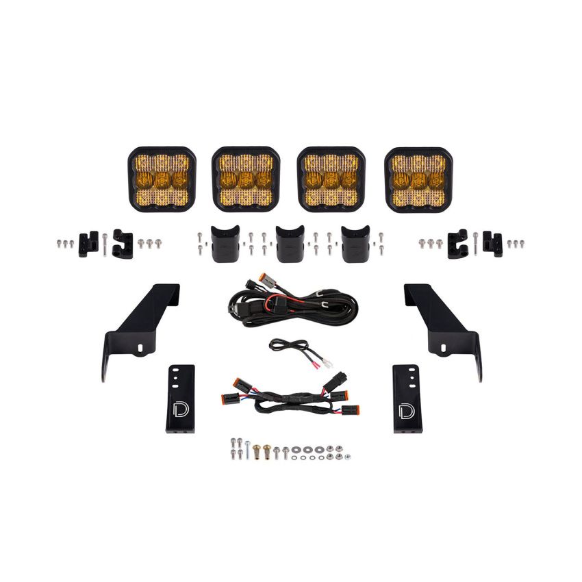 Diode Dynamics DD7269 Jeep JL SS5 4-Pod CrossLink Grille Lightbar Kit Pro - Yellow Combo