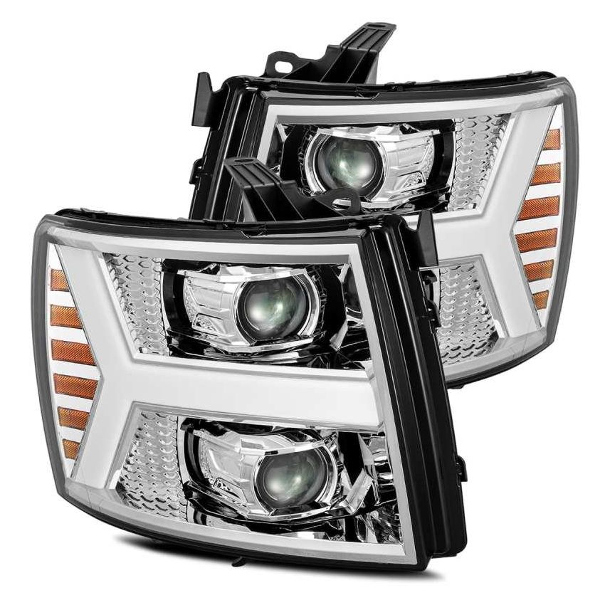 AlphaRex 07-13 Chevy 1500HD PRO-Series Proj Headlights Plank Style Chrome w/Activ Light/Seq Signal