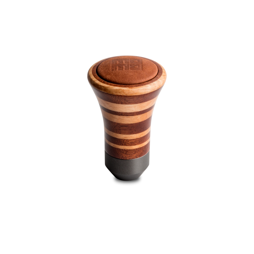 Momo Trofeo Heritage Shift Knob - Tall Wood, Layered Mahogany and Beechwood, Leather Insert Top