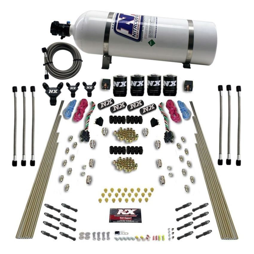 Nitrous Express 93106-15 8 CYL DRY DIRECT PORT, DUAL STAGE, 4 SOLENOIDS, (200-600HP) WITH 15LB BOTTLE