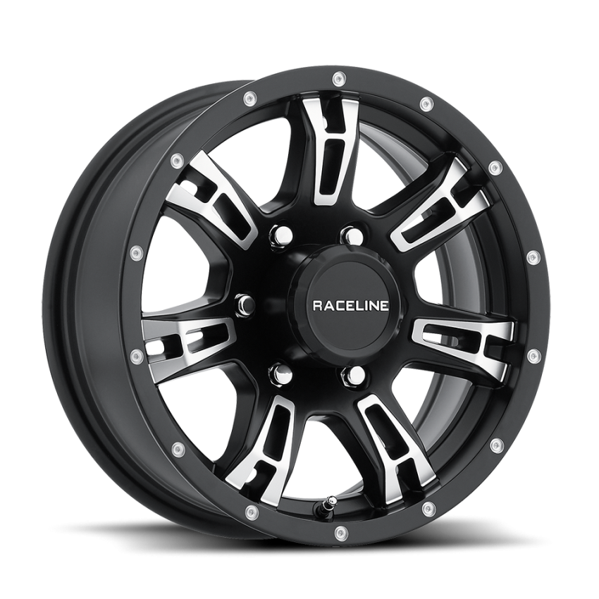 Raceline 840 Arsenal 15x5in / 5x114.3 BP / 0mm Offset / 3.19mm Bore - Black & Machined Wheel