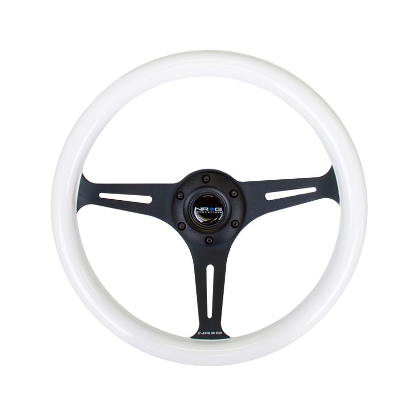 NRG Classic Wood Grain Steering Wheel (350mm) Glow-N-The-Dark Green Grip w/Black 3-Spoke Center