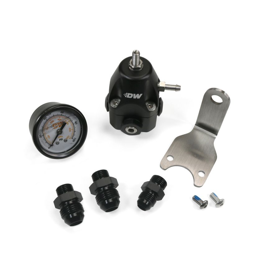 DeatschWerks 6-1002-FRB-86 DWR1000C AFPR + Pressure Gauge + 6AN & 8AN fittings - Anodized Black