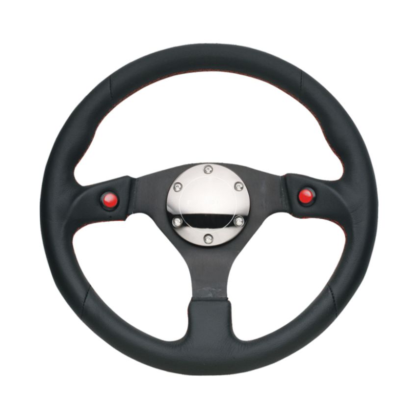 NRG Reinforced Steering Wheel (320mm) Blk Leather w/Dual Buttons