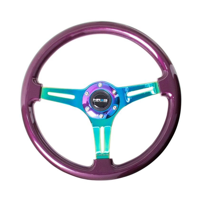 NRG Classic Wood Grain Steering Wheel (350mm) Purple Pearl Paint w/Neochrome 3-Spoke Center