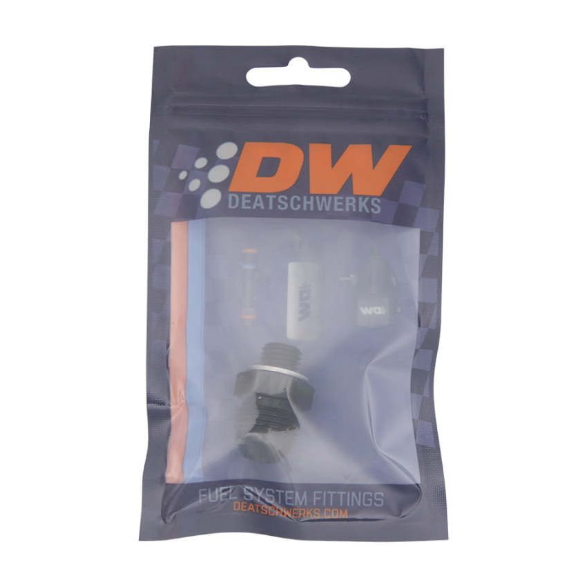 DeatschWerks 8AN Male Flare to M12 X 1.5 Male Metric Adapter (Incl Washer) - Anodized Matte Black
