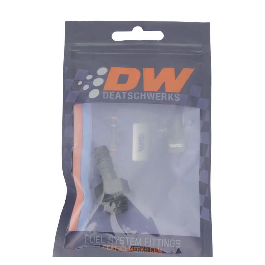 DeatschWerks 6AN ORB Male to 5/16in Male Triple Barb Fitting (Incl O-Ring) - Anodized Matte Black