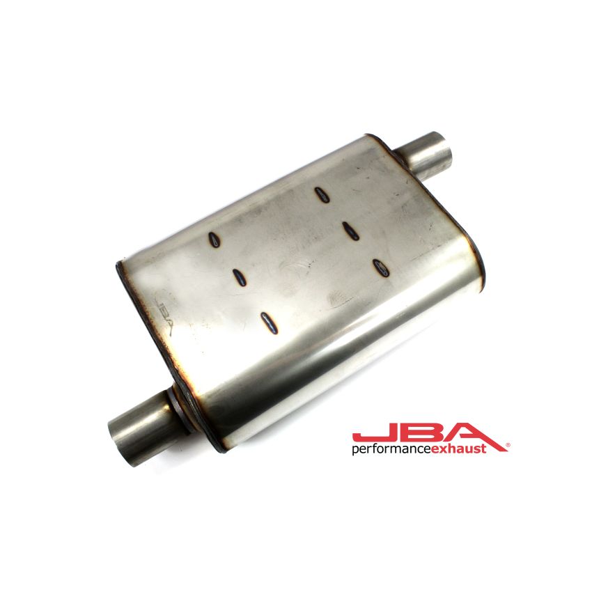 JBA Universal Chambered Style 304SS Muffler 13x9.75x4 2in Inlet Diameter Offset/Offset