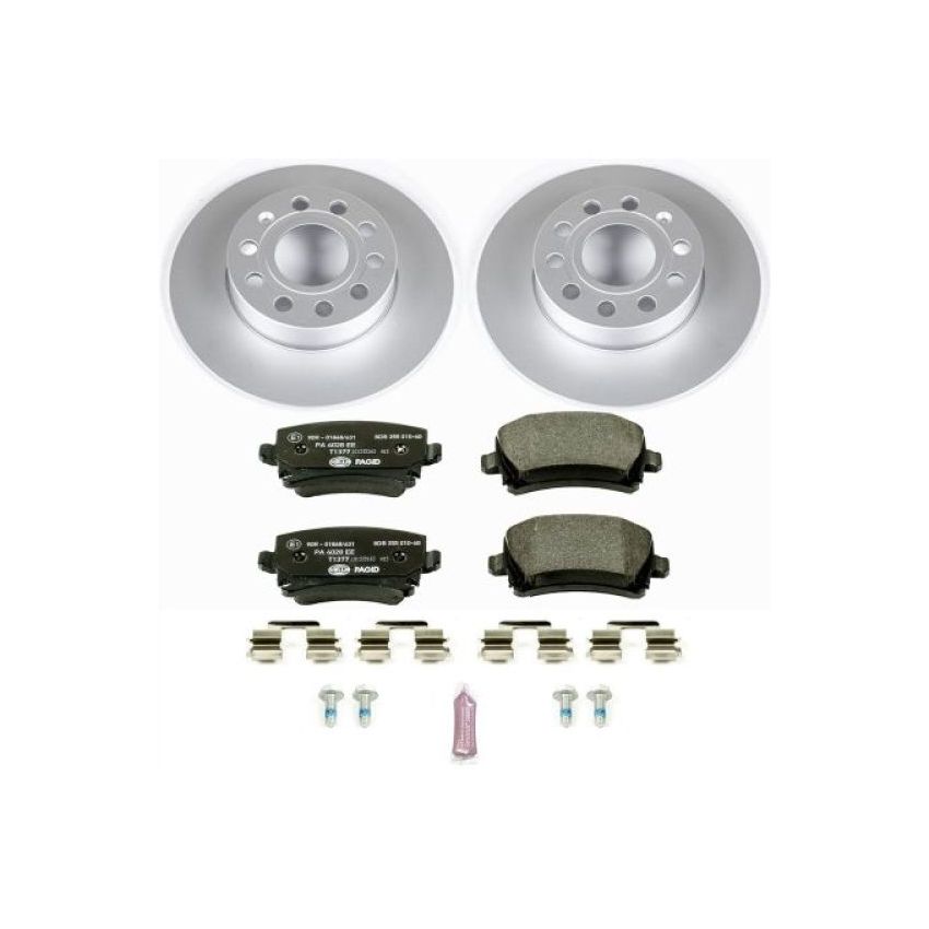 PowerStop ESK4627 Genuine Geomet Coated Rotors, ECE-R90 Brake Pads + Hardware Kit