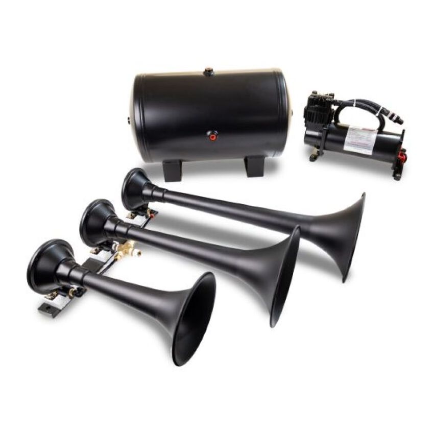 Kleinn Air Horns HK9 Kleinn Triple Black Horn Kit w/ 150 PSI Waterproof 5.0 gal Air Tank