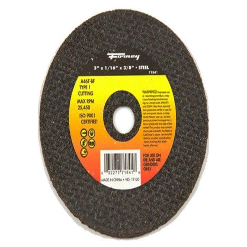 Forney 71841 Cut-Off Wheel with 3/8-Inch Arbor, Metal Type 1, A46T-BF, 3-Inch-by-1/16-Inch