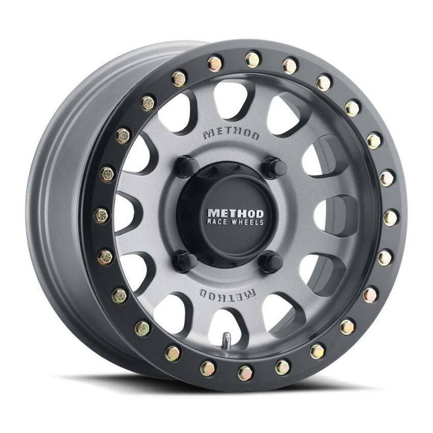 Method Wheels MR40157046852B Method MR401 UTV Beadlock 15x7 / 5+2/38mm Offset / 4x156 / 132mm CB Titanium Wheel- Matte Black Ring