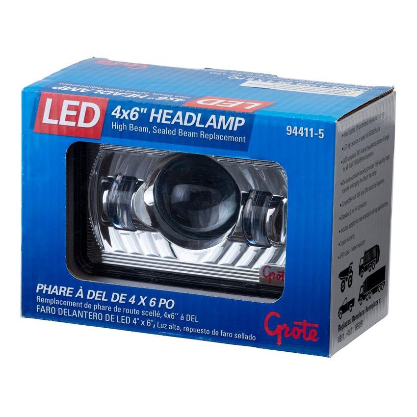 GROTE LIGHTING 94411-5 LED Sealed Beam Headlights, 4x6, High Beam, 9-30V