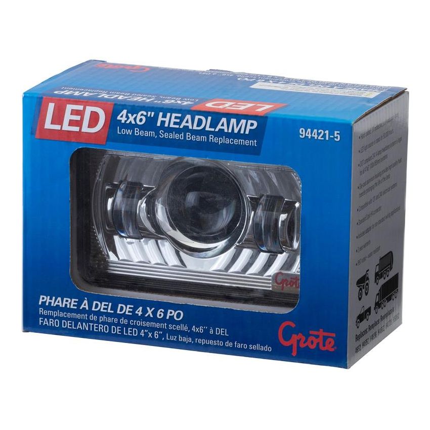 GROTE LIGHTING 94421-5 LED Sealed Beam Headlights, 4x6, Low Beam, 9-30V