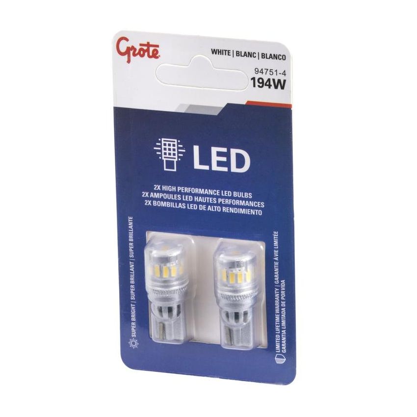 GROTE LIGHTING 94751-4 White LED Replacement Bulbs, Industry Standard #194, Wedge Base