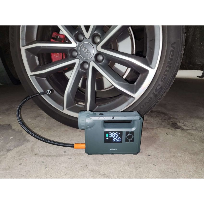 FORTLUFT JS002 Portable Power Station Jump Starter & Air Compressor: 1000 Peak/400 Instant Amps- 150 PSI Digital Air Compressor - USB Port - LED Flashlight - Battery Clamps