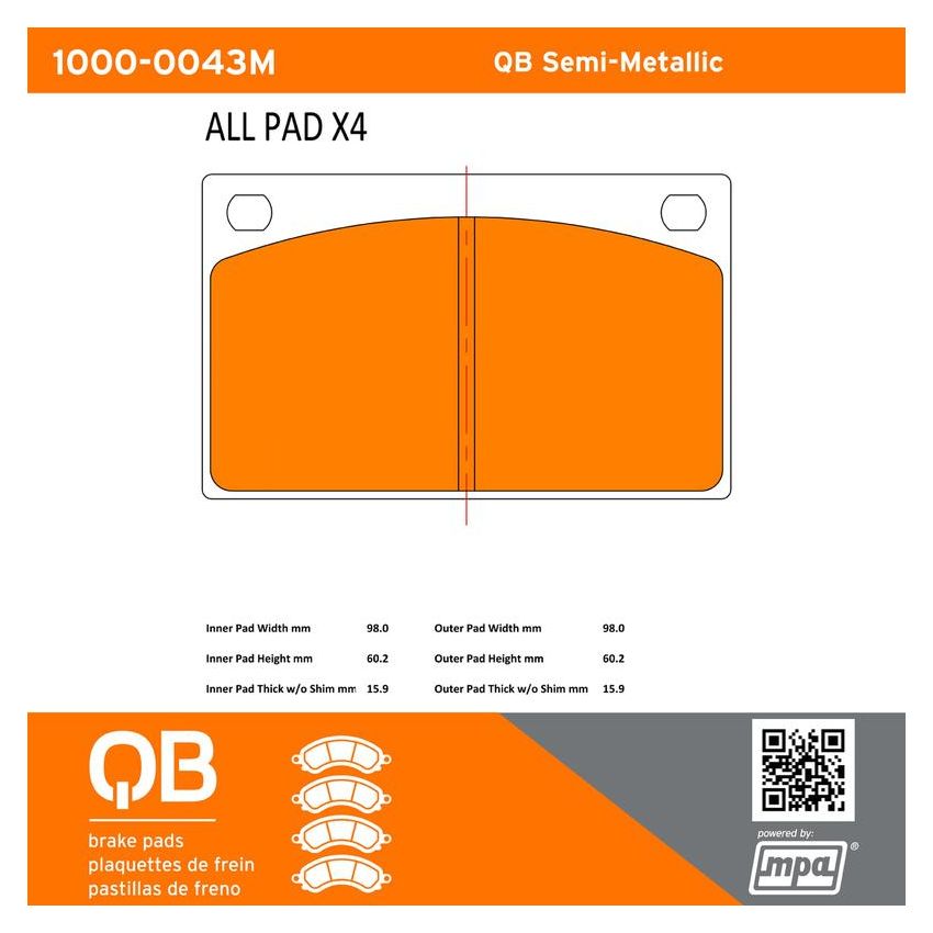 MPA 1000-0043M QB Semi-Metallic Brake Pads