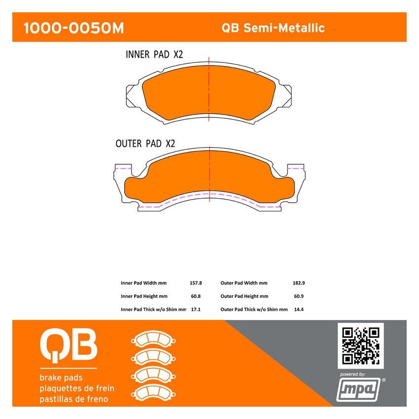 MPA 1000-0050M QB Semi-Metallic Brake Pads