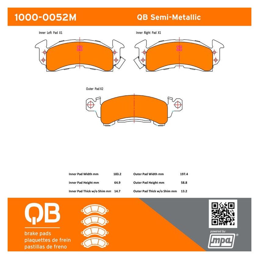 MPA 1000-0052M QB Semi-Metallic Brake Pads