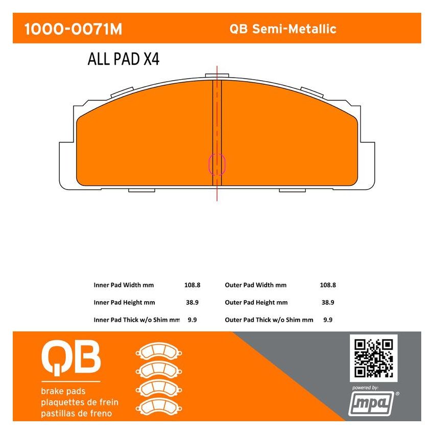 MPA 1000-0071M QB Semi-Metallic Brake Pads
