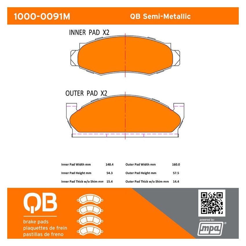 MPA 1000-0091M QB Semi-Metallic Brake Pads