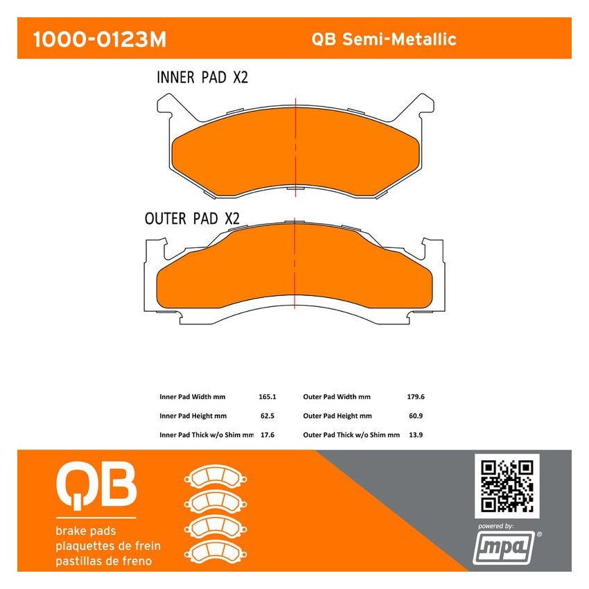 MPA 1000-0123M QB Semi-Metallic Brake Pads