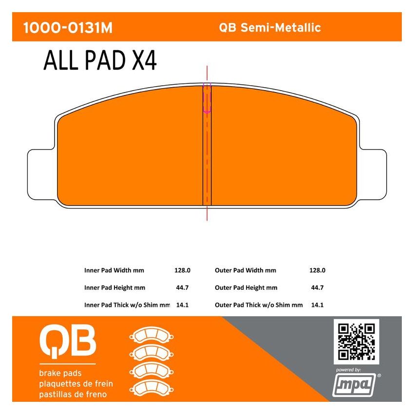 MPA 1000-0131M QB Semi-Metallic Brake Pads