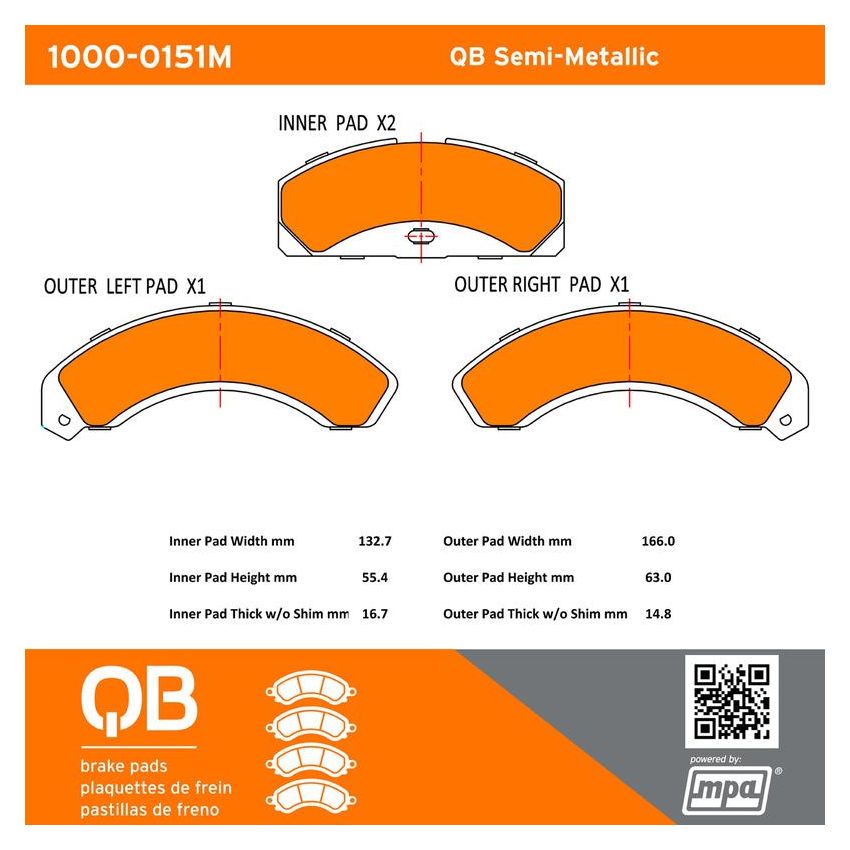 MPA 1000-0151M QB Semi-Metallic Brake Pads