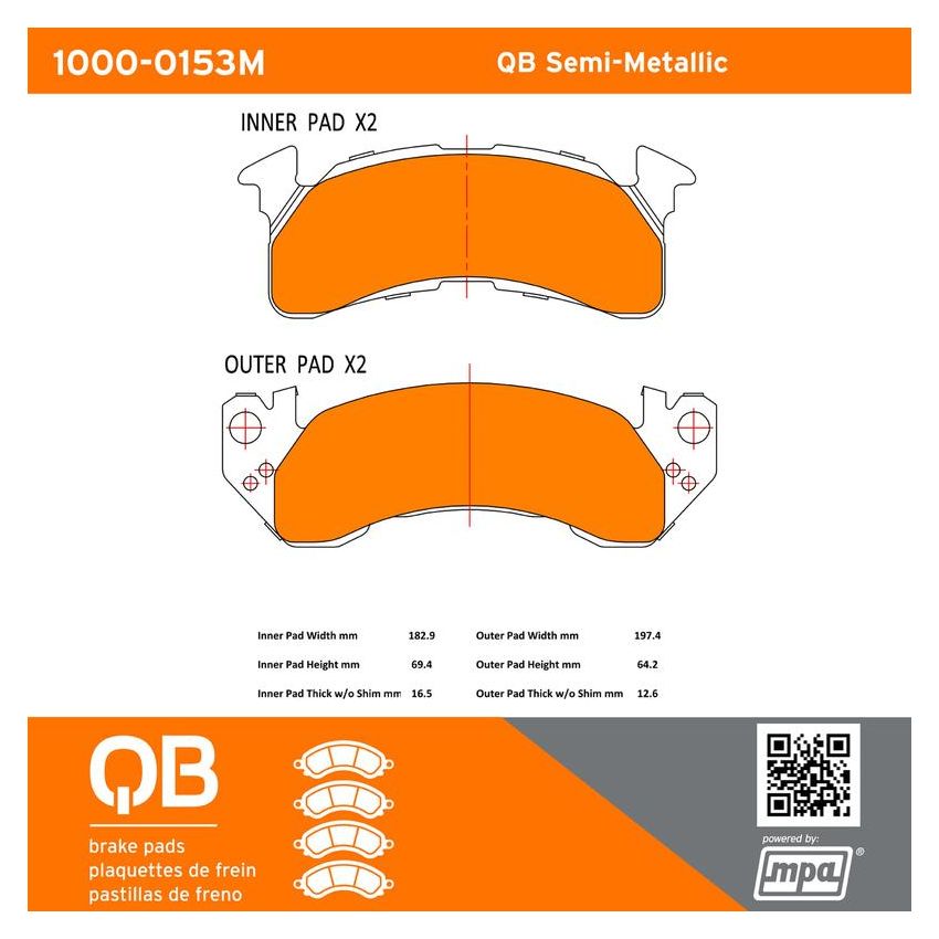 MPA 1000-0153M QB Semi-Metallic Brake Pads