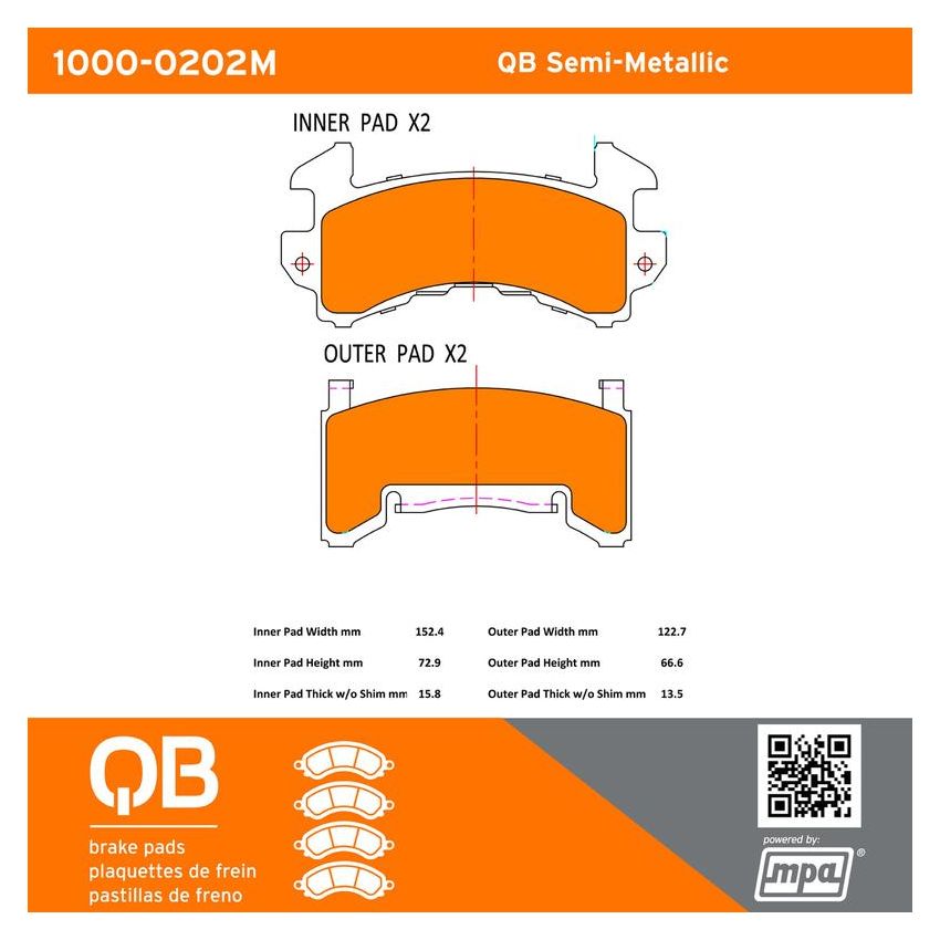 MPA 1000-0202M QB Semi-Metallic Brake Pads