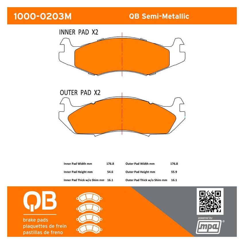 MPA 1000-0203M QB Semi-Metallic Brake Pads