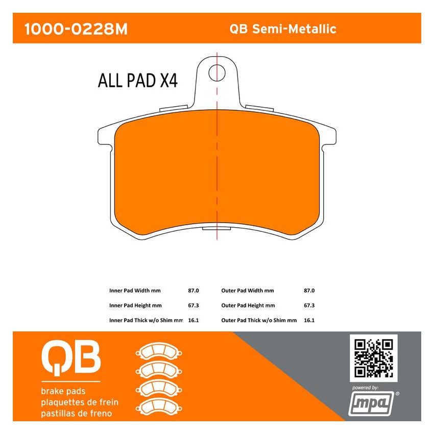MPA 1000-0228M QB Semi-Metallic Brake Pads