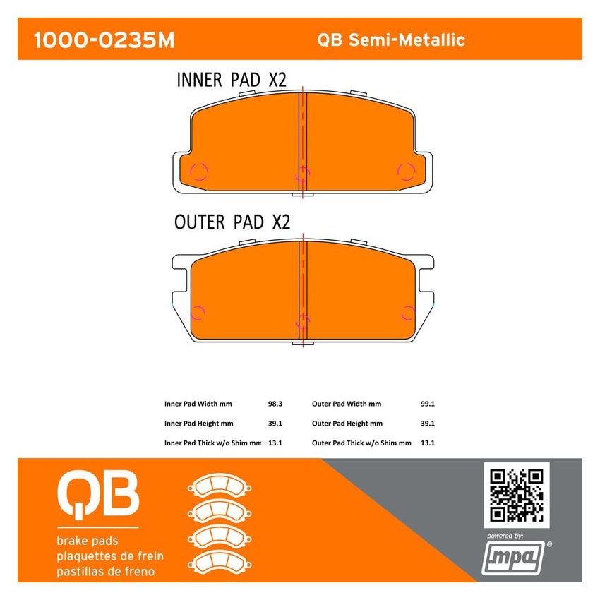 MPA 1000-0235M QB Semi-Metallic Brake Pads