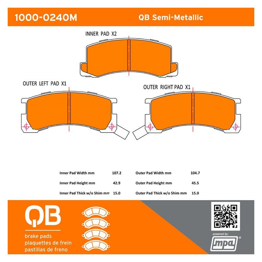 MPA 1000-0240M QB Semi-Metallic Brake Pads