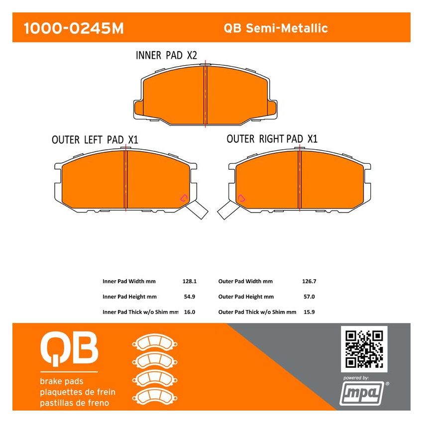 MPA 1000-0245M QB Semi-Metallic Brake Pads