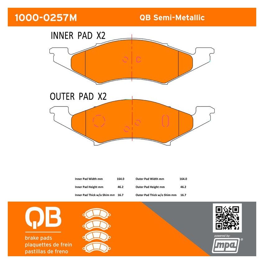 MPA 1000-0257M QB Semi-Metallic Brake Pads
