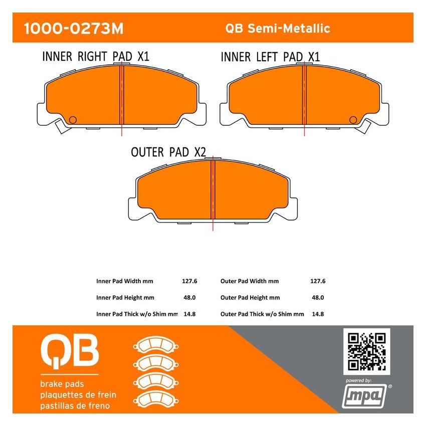 MPA 1000-0273M QB Semi-Metallic Brake Pads