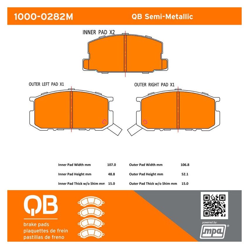 MPA 1000-0282M QB Semi-Metallic Brake Pads
