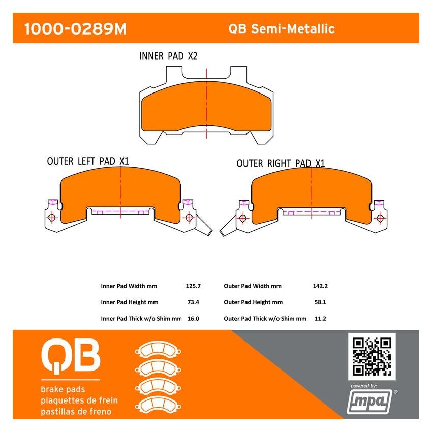 MPA 1000-0289M QB Semi-Metallic Brake Pads