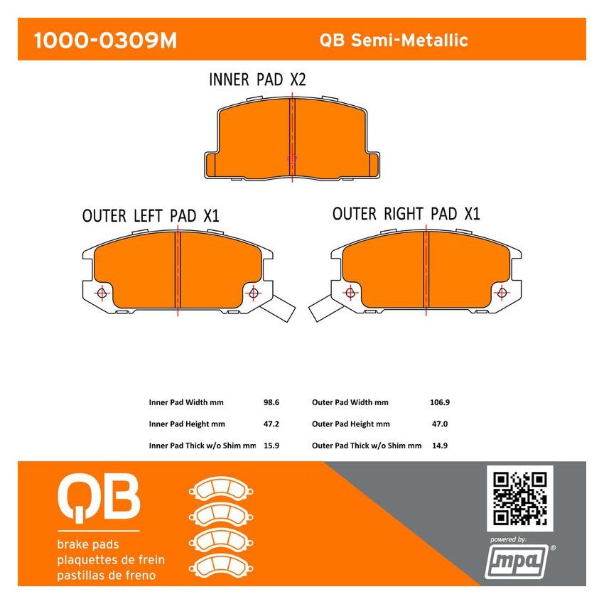 MPA 1000-0309M QB Semi-Metallic Brake Pads