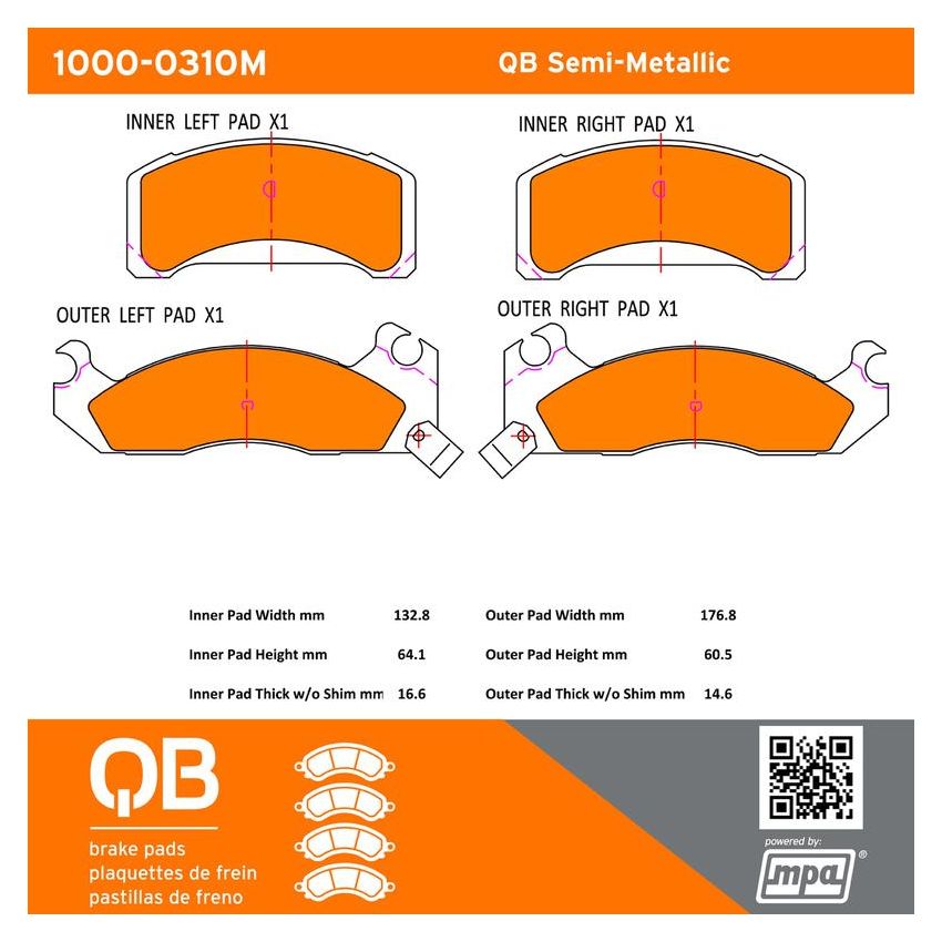MPA 1000-0310M QB Semi-Metallic Brake Pads