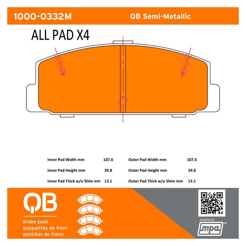 MPA 1000-0332M QB Semi-Metallic Brake Pads