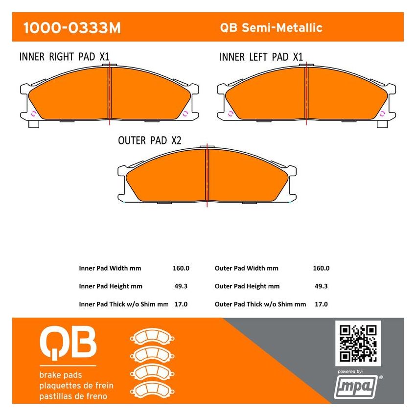 MPA 1000-0333M QB Semi-Metallic Brake Pads