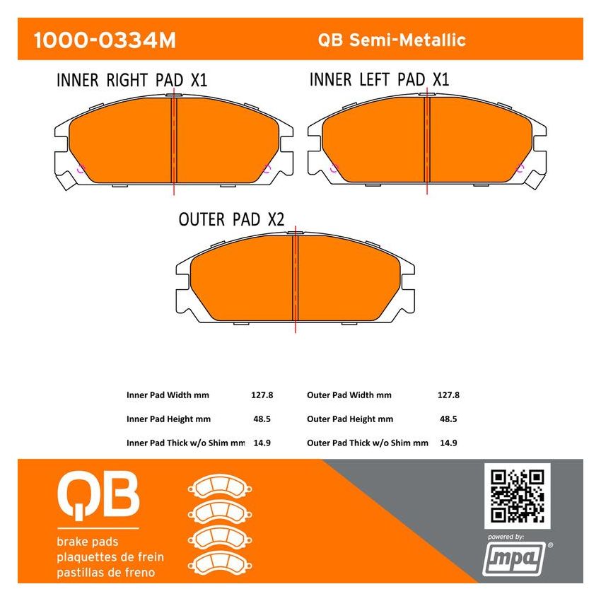 MPA 1000-0334M QB Semi-Metallic Brake Pads