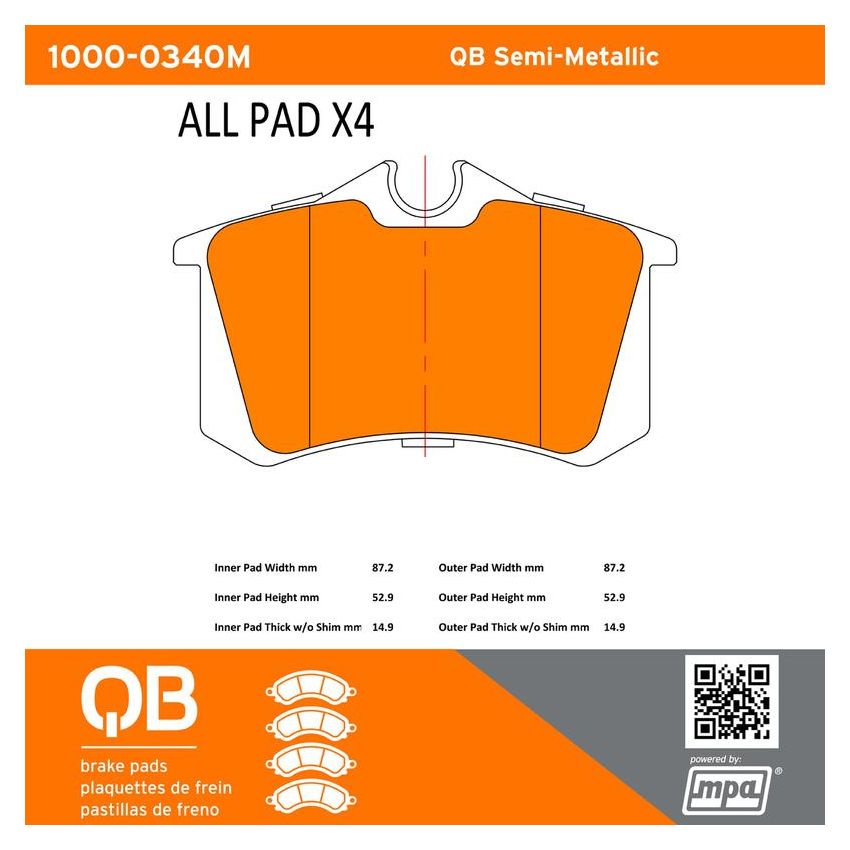 MPA 1000-0340M QB Semi-Metallic Brake Pads
