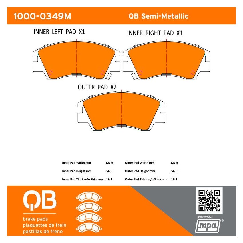 MPA 1000-0349M QB Semi-Metallic Brake Pads