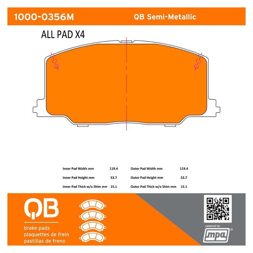 MPA 1000-0356M QB Semi-Metallic Brake Pads