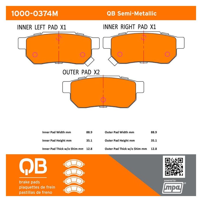 MPA 1000-0374M QB Semi-Metallic Brake Pads