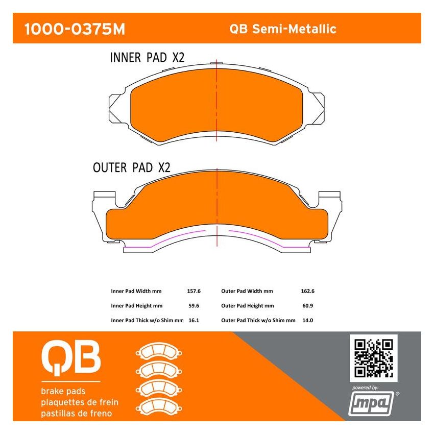 MPA 1000-0375M QB Semi-Metallic Brake Pads