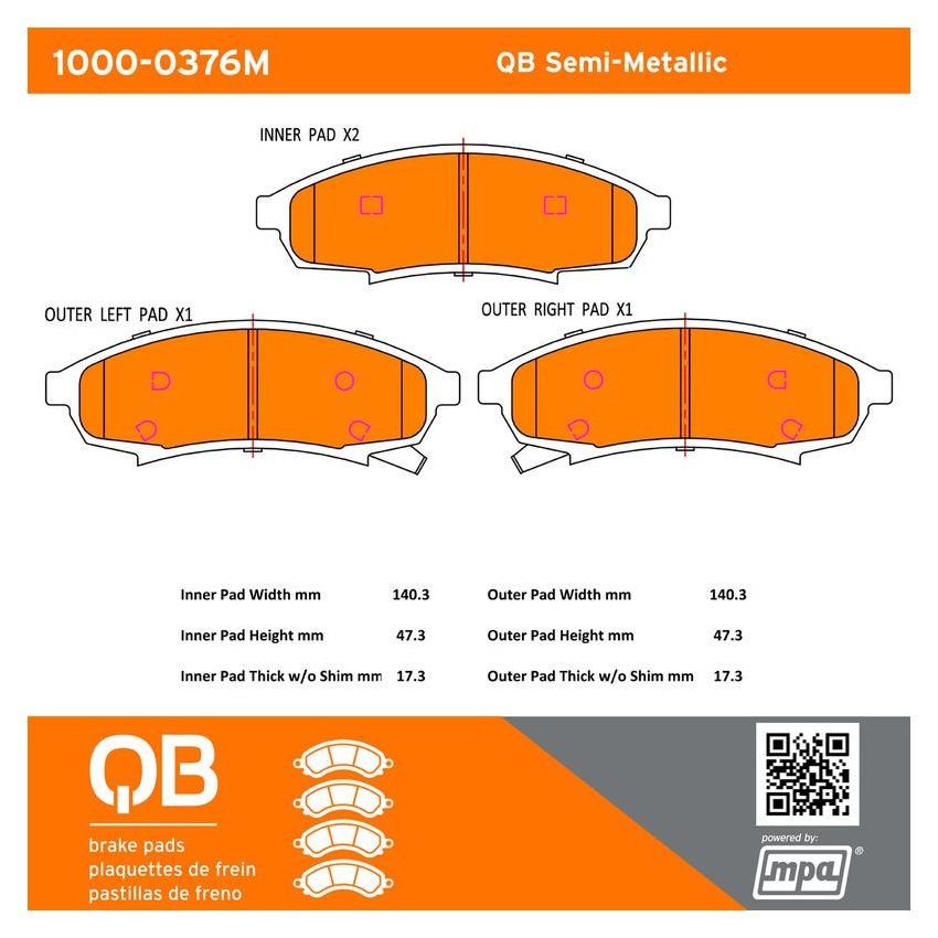 MPA 1000-0376M QB Semi-Metallic Brake Pads